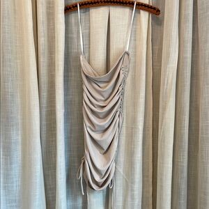 Princess Polly Cream Ruched & Ribbed Dress